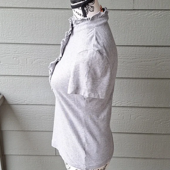 Tory Burch Lidia Ruffle Polo Tee GRAY Size Small - Picture 6 of 11